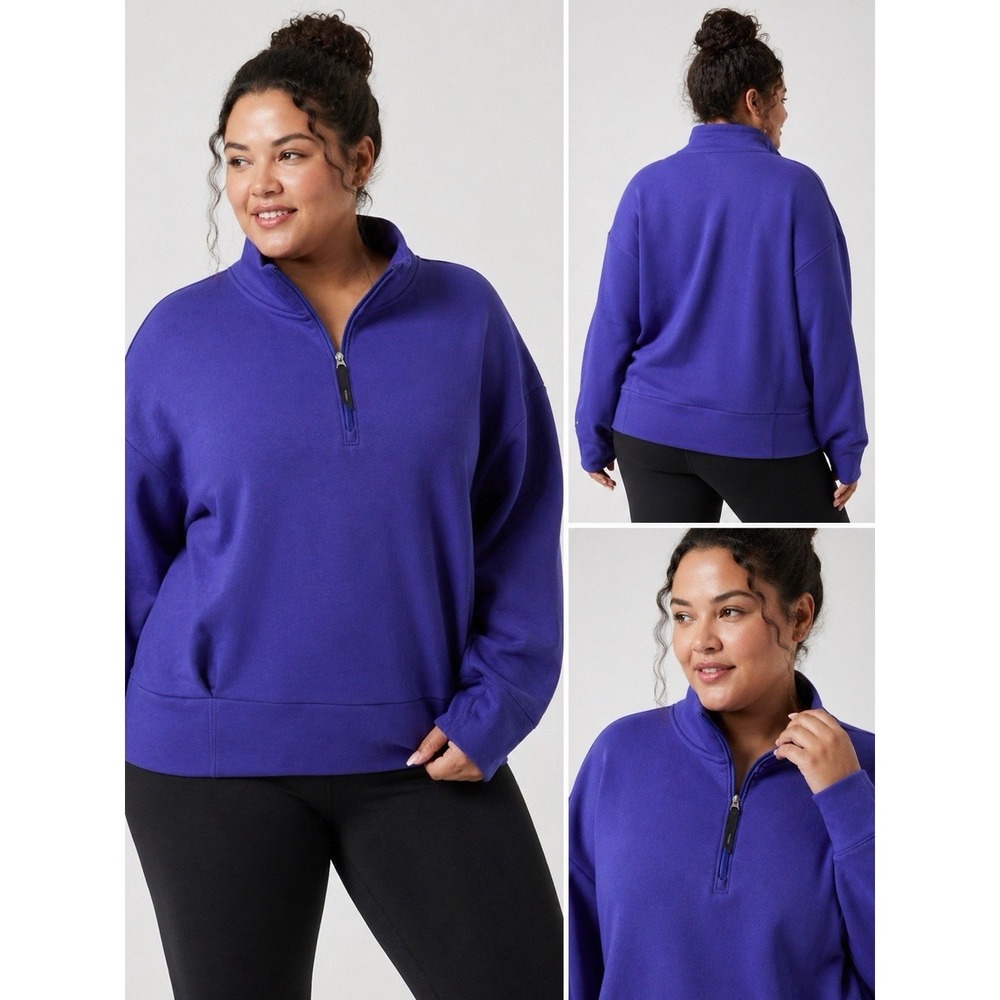 Athleta Pullover Sweatshirt Womens 2X Purple Quarter Zip Athleisure Fleece